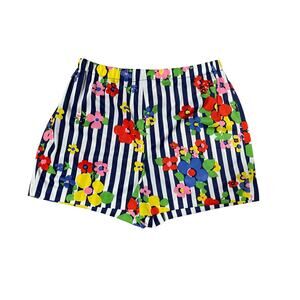 Womens Shorts Multicolor Floral Striped High Rise Elastic Waist Pull-On Small S